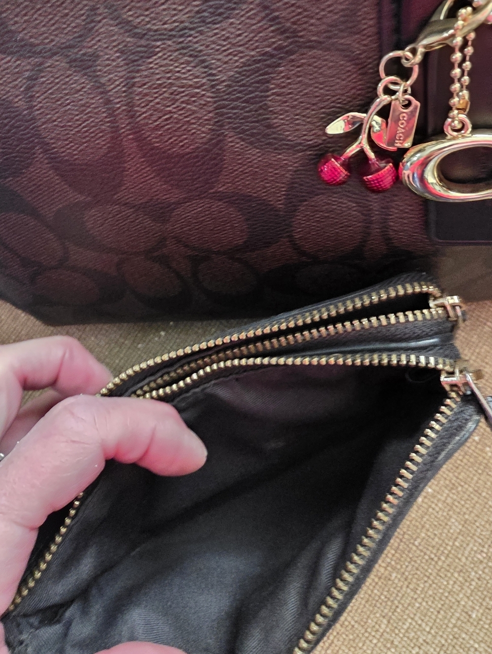 Coach Black Signature Satchel with Matching Pouch and Charm - Picture 7 of 14